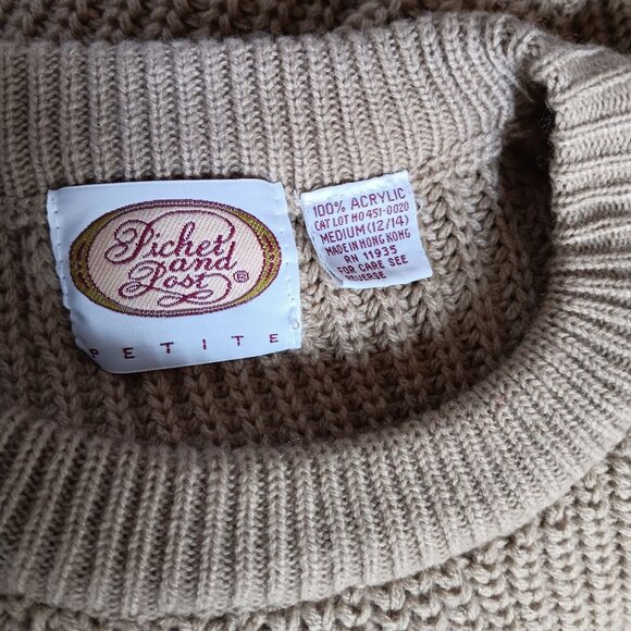 Vintage Women's Sweater Pichet & Post Petite Beige Ribbed Crewneck 1990's 12/14 - Picture 5 of 5